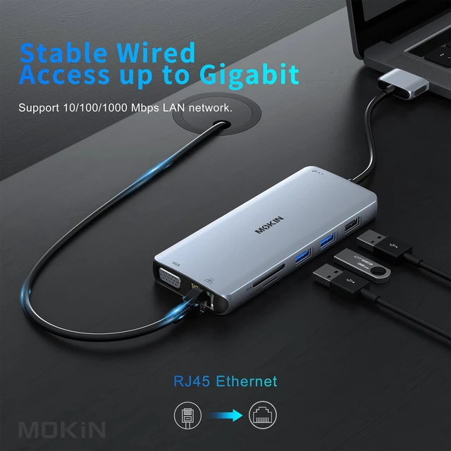 Alt view image 7 of 7 - MacBook Pro Docking Station for Dual Monitor, 12 in 2 HDMI Adapter Dockingstation for MacBook Pro/Air, MacBook Adapter, VGA, Ethernet, 4x USB, SD/microSD, 100W PD, Mac Dongle Dual HDMI