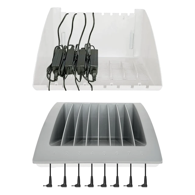 Alt view image 7 of 7 - 8-Device Laptop & Tablet Charging Station with Surge Protection For Chromebooks, iPads & Devices up to 15.6", Cable Management & Numbered Slots for Schools, Offices & Libraries,Gray
