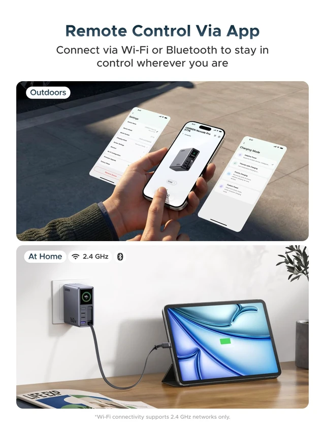 Alt view image 5 of 7 - Nexode Pro 160W Charger with Retractable Cable, Smart Display & APP Control, 4-Port GaN Fast USB C Wall Block, Type-C Charging Compatible for MacBook Pro/Air, iPhone 17/16 Series, iPad, Galaxy
