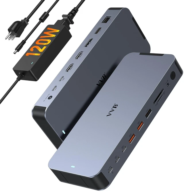 Main image of Laptop Docking Station USB C Dock Multiport Hub with 120W Power Adapter 2 HDMI,DP 8K,Fast USB C Power Supply&Phone 30W Charge,10Gbps USB A/C Ports for Dell HP Lenovo