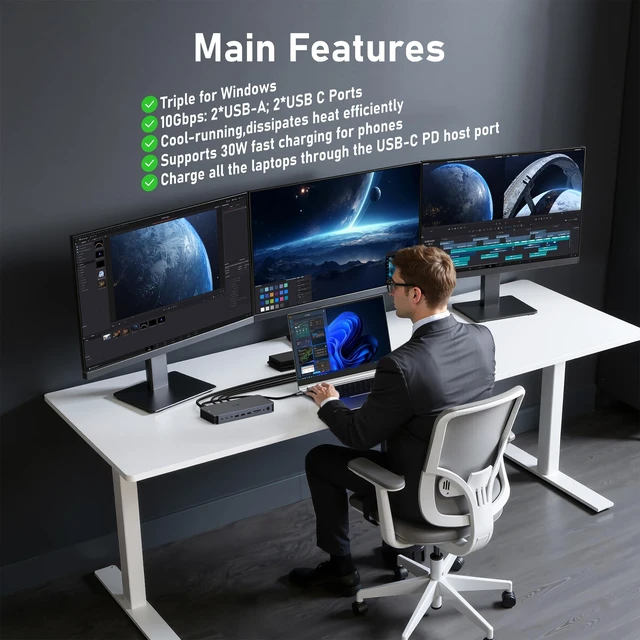 Alt view image 3 of 7 - Laptop Docking Station USB C Dock Multiport Hub with 120W Power Adapter 2 HDMI,DP 8K,Fast USB C Power Supply&Phone 30W Charge,10Gbps USB A/C Ports for Dell HP Lenovo