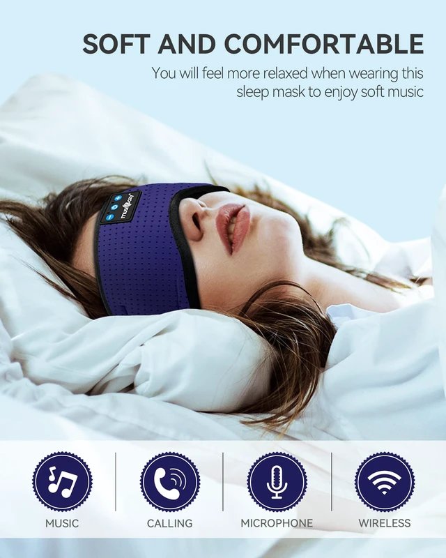 Alt view image 2 of 7 - Sleep Headphones Bluetooth 5.4 Sleep Mask with HD Sound Breathable Flat Design with Cooling Lining, Washable Headband, 14 Hours Playtime for Travel Meditation Relaxation Gifts