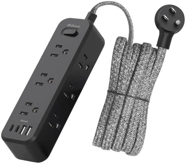Main image of 20FT Long Extension Cord with Surge Protector, 13-in-1 Power Strip with 9 Wide Spaced Outlets and 4 USB Ports, Flat Plug Wall Mount Charging Station for College Dorm Room Essentials, Office, Black
