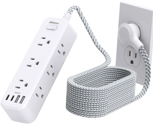 Main image of 10FT Power Strip, 13-in-1 Long Extension Cord with Multiple Outlets with 9 Wide Spaced Outlets and 4 USB Ports, Flat Plug Wall Mount Charging Station for College Dorm Room Essentials, Office, White