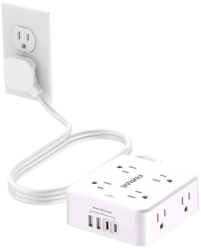 Main image of 5Ft Extension Cord with Multiple Outlets, 8 Outlets and 4 USB Ports 5 Feet Flat Plug Long Cord Surge Protector Power Strip for Home Office, College Dorm Room Essentials, ETL Listed, White
