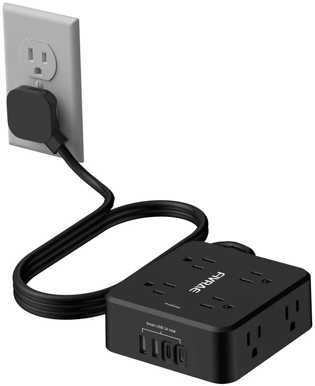 Main image of 5Ft Extension Cord with Multiple Outlets, 8 Outlets and 4 USB Ports 5 Feet Flat Plug Long Cord Surge Protector Power Strip for Home Office, College Dorm Room Essentials, ETL Listed, Black