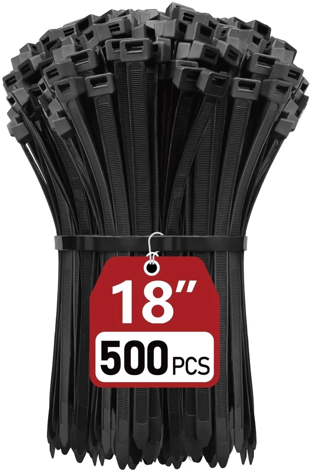 Main image of Zip Ties Heavy Duty 18 inch (500 Pack), Heavy Duty Cable Ties with 120 lb Tensile Strength for Outdoor Use, Black Wire Ties