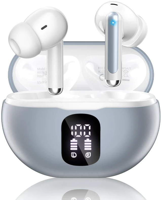Main image of Wireless Earbuds, Bluetooth 5.4 Ear Buds Bass Stereo, Headphones with Noise Cancelling Mic, LED Display in Ear Earphones Clear Calls, IP7 Waterproof Bluetooth Earbuds for Phone/Android/iPad, Gray