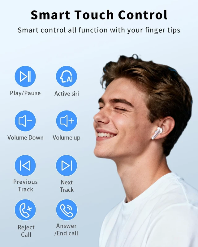 Alt view image 4 of 7 - Wireless Earbuds, Bluetooth 5.4 Ear Buds Bass Stereo, Headphones with Noise Cancelling Mic, LED Display in Ear Earphones Clear Calls, IP7 Waterproof Bluetooth Earbuds for Phone/Android/iPad, Rose Gold