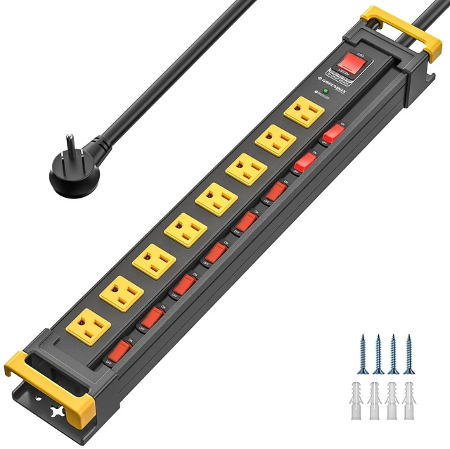 Main image of 8 Outlet Heavy Duty Surge Protector Power Strip Individual Switches, 3300J Surge Protection, Metal Housing, Wide-Spaced Outlets, 6FT Cord, ETL Listed (15A/1875W)