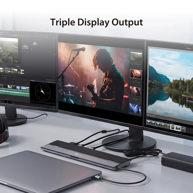 Alt view image 3 of 7 - USB-C Docking Station for up to 3 Displays with 100W PD Charger HDMI, DisplayPort, VGA, 100W PD Charging, 1Gbps Ethernet for MacBook Pro/Air, XPS, and More (JCD543P)
