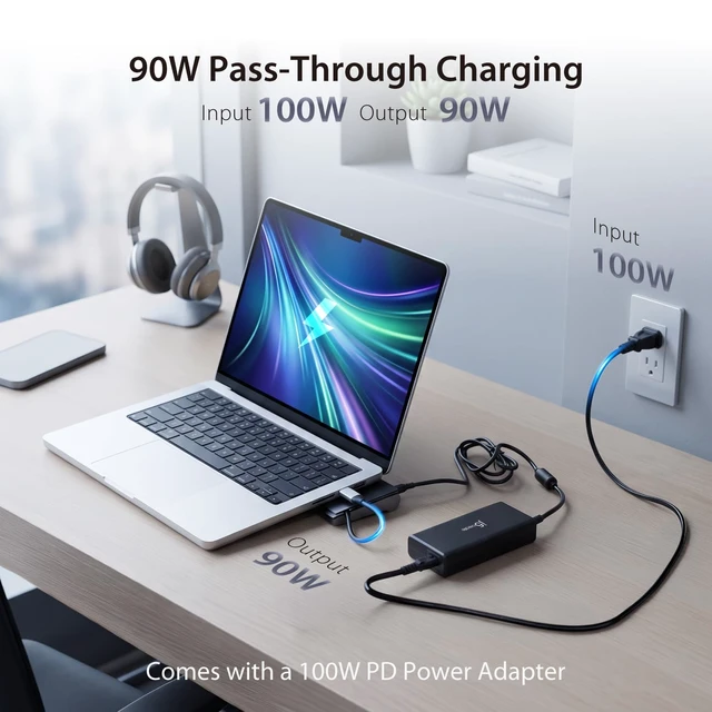 Alt view image 6 of 7 - USB-C Docking Station for up to 3 Displays with 100W PD Charger HDMI, DisplayPort, VGA, 100W PD Charging, 1Gbps Ethernet for MacBook Pro/Air, XPS, and More (JCD543P)