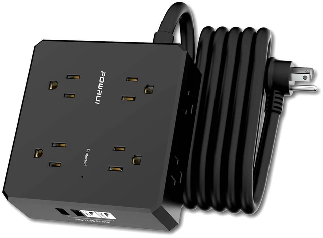 Main image of Surge Protector Power Strip - 10 Ft Flat Plug Extension Cord with 8 Widely Outlets and 4 USB Ports, 3 Side Outlet Extender for Home Office, Black, ETL Listed