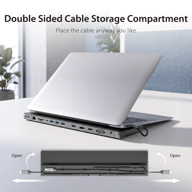 Alt view image 7 of 7 - USB-C Docking Station for up to 3 Displays with 100W PD Charger HDMI, DisplayPort, VGA, 100W PD Charging, 1Gbps Ethernet for MacBook Pro/Air, XPS, and More (JCD543P)