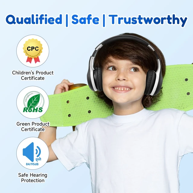 Alt view image 2 of 7 - K2 Kids Bluetooth Headphones for School, Kids Headphones with Mic Volume Limited, 40H Playtime, Built-in Mic, Stereo Sound, Foldable Over-Ear Headphone for Kids/Toddler/Travel/Tablet, Black
