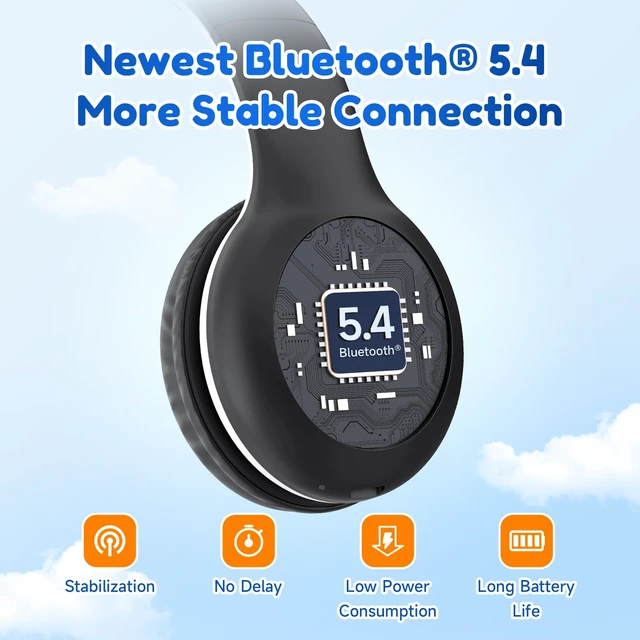 Alt view image 4 of 7 - K2 Kids Bluetooth Headphones for School, Kids Headphones with Mic Volume Limited, 40H Playtime, Built-in Mic, Stereo Sound, Foldable Over-Ear Headphone for Kids/Toddler/Travel/Tablet, Black