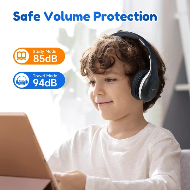 Alt view image 3 of 7 - K2 Kids Bluetooth Headphones for School, Kids Headphones with Mic Volume Limited, 40H Playtime, Built-in Mic, Stereo Sound, Foldable Over-Ear Headphone for Kids/Toddler/Travel/Tablet, Black