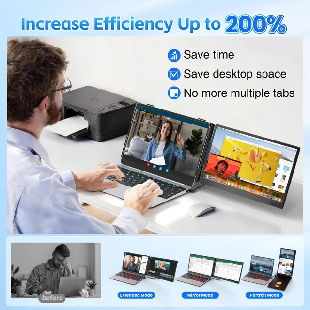 Alt view image 5 of 7 - Laptop Screen Extender, Ultra-lightweight 14" FHD 1080P IPS Dual Screen, Laptop Monitor Extender with USB-C/HDMI Port, Plug and Play Portable Monitor for 13-17" Laptops (Wins/Mac/Android//Switch/PS5)