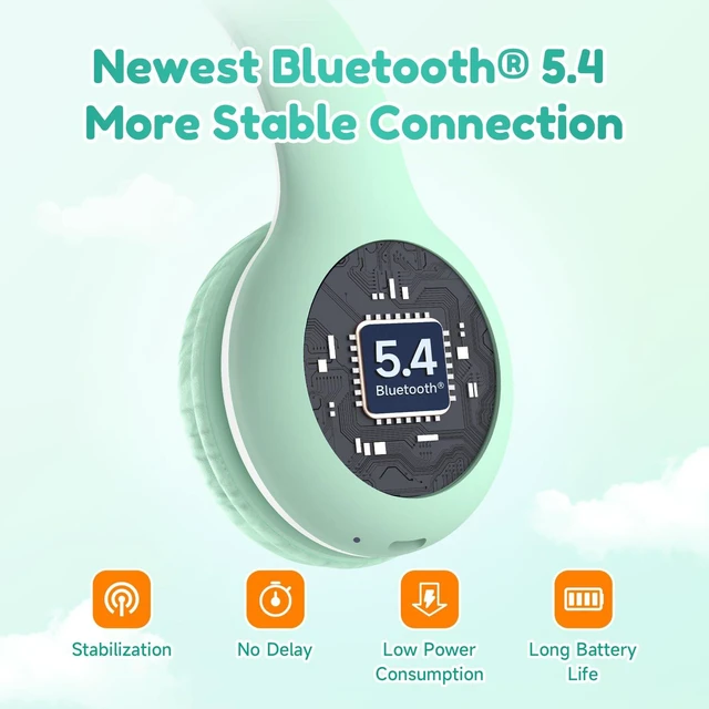 Alt view image 4 of 7 - K2 Kids Bluetooth Headphones for School, Kids Headphones with Mic Volume Limited, 40H Playtime, Built-in Mic, Stereo Sound, Foldable Over-Ear Headphone for Kids/Toddler/Travel/Tablet, Green