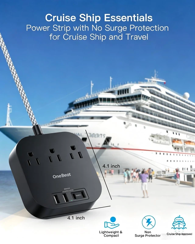 Alt view image 7 of 7 - Power Strip with USB C, 3 Outlets 4 USB Ports (22.5W/4.5A),6ft Desktop Charging Station, Flat Plug, Braided Extension Cord, Non Surge Protector for Travel, Cruise Ship, ETL Listed-Black