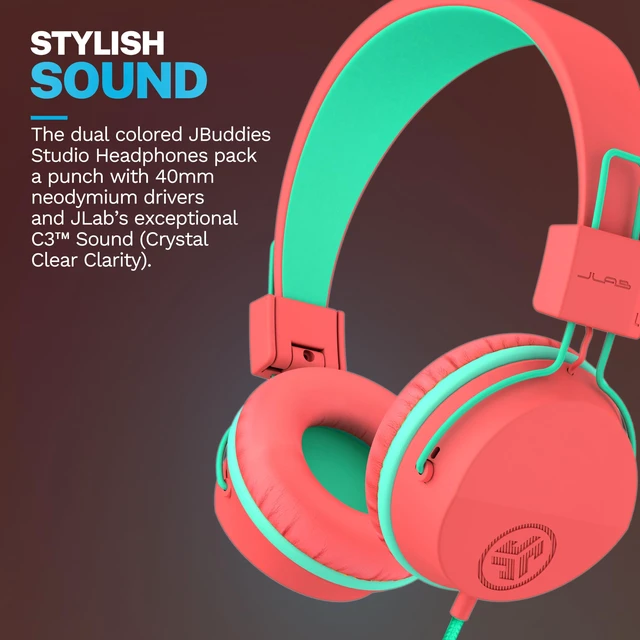 Alt view image 2 of 7 - JBuddies Studio on-Ear Kids Wired Headphones with mic, Volume Limiter, Foldable, Adjustable, Each