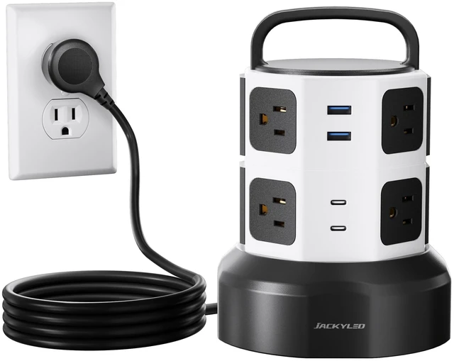 Main image of Power Strip Tower Surge Protector, 8 AC 4 USB (2 USB C), 1050J 6.5Ft Retractable Extension Cord with Multiple Outlets, 1625W/13A Outlet Extender, USB Charging Station for Home Office Dorm