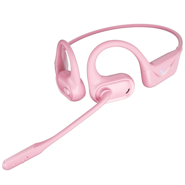 Main image of Open Ear Headphones with Mic, 29g Bluetooth Headset, Air Conduction Headphones with Dual Device Connection & Mute, Wireless Headset with Mic for Work, Driving, Office, Workout, Pink