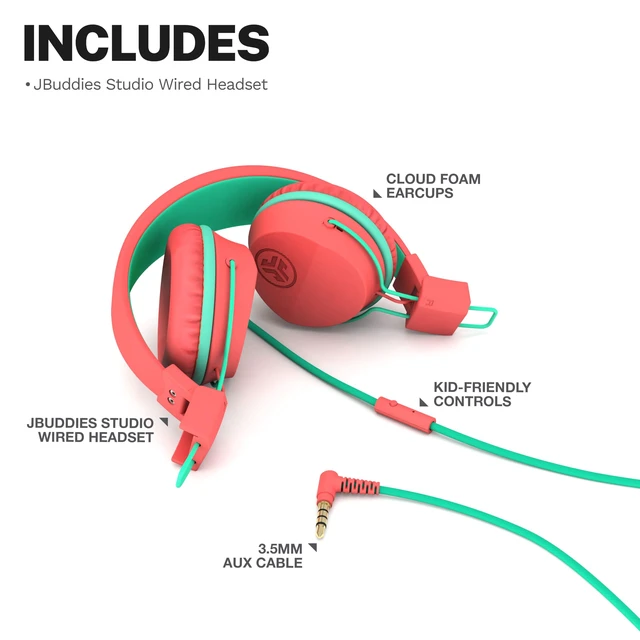 Alt view image 7 of 7 - JBuddies Studio on-Ear Kids Wired Headphones with mic, Volume Limiter, Foldable, Adjustable, Each