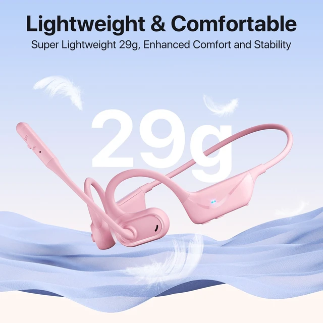 Alt view image 5 of 7 - Open Ear Headphones with Mic, 29g Bluetooth Headset, Air Conduction Headphones with Dual Device Connection & Mute, Wireless Headset with Mic for Work, Driving, Office, Workout, Pink