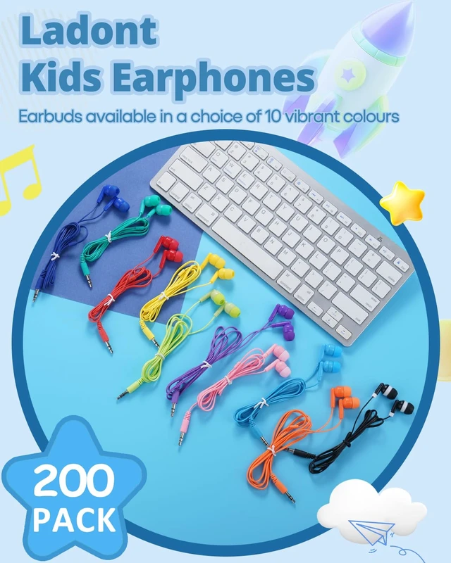 Alt view image 2 of 7 - 200 Pack Bulk Earbuds for Classroom School Student K-12, Affordable in-Ear with 3.5mm Jack, Wired Headphones for Kids Children Boys Girls Toddler
