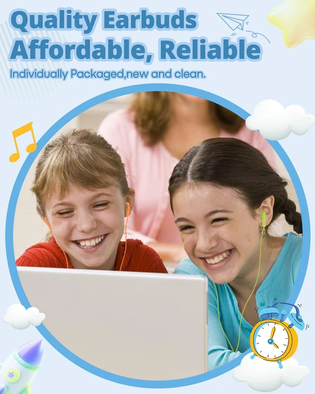 Alt view image 7 of 7 - 200 Pack Bulk Earbuds for Classroom School Student K-12, Affordable in-Ear with 3.5mm Jack, Wired Headphones for Kids Children Boys Girls Toddler