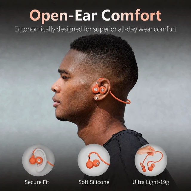 Alt view image 2 of 7 - Open Ear Headphones, Bluetooth 5.3 Wireless Air Conduction Headphones Sport Earbuds, Premium Sound, IPX6 Waterproof, Clear Call, 19g Lightweight Earphones for Running Cycling Workouts (Orange)