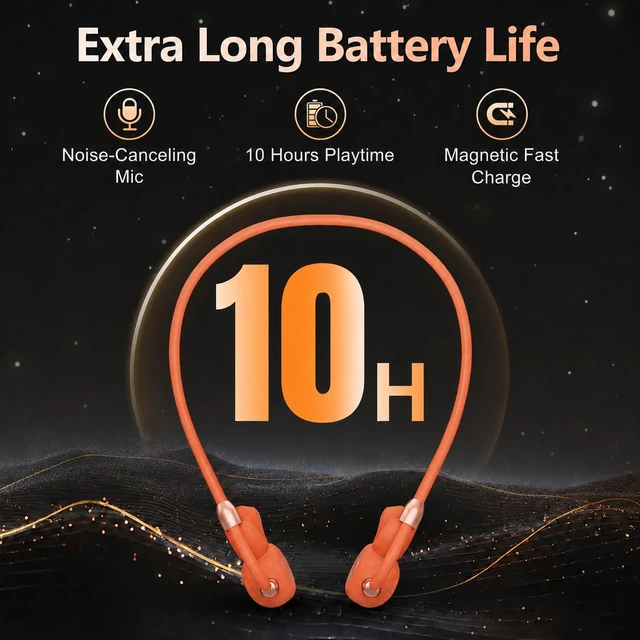 Alt view image 3 of 7 - Open Ear Headphones, Bluetooth 5.3 Wireless Air Conduction Headphones Sport Earbuds, Premium Sound, IPX6 Waterproof, Clear Call, 19g Lightweight Earphones for Running Cycling Workouts (Orange)