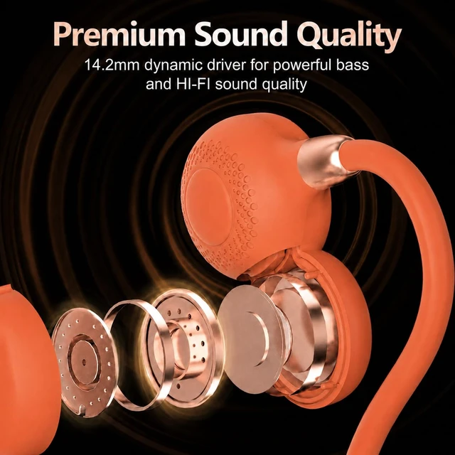 Alt view image 4 of 7 - Open Ear Headphones, Bluetooth 5.3 Wireless Air Conduction Headphones Sport Earbuds, Premium Sound, IPX6 Waterproof, Clear Call, 19g Lightweight Earphones for Running Cycling Workouts (Orange)