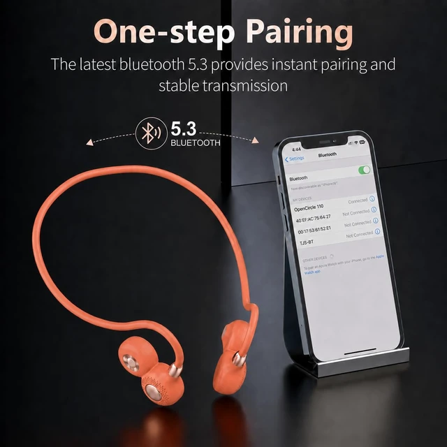 Alt view image 7 of 7 - Open Ear Headphones, Bluetooth 5.3 Wireless Air Conduction Headphones Sport Earbuds, Premium Sound, IPX6 Waterproof, Clear Call, 19g Lightweight Earphones for Running Cycling Workouts (Orange)