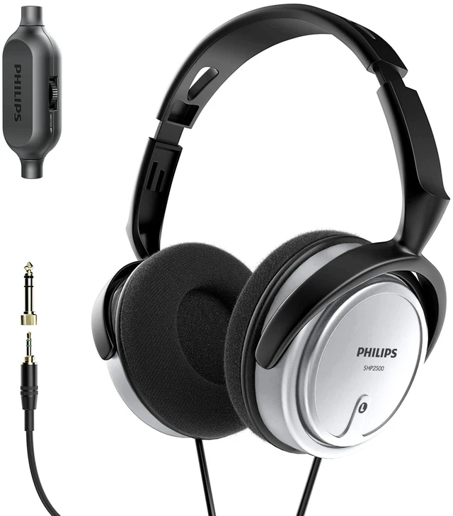 Main image of Over Ear Wired Stereo Headphones for Podcasts, Studio Monitoring and Recording Headset for Computer, Keyboard and Guitar with 6.3 mm (1/4") Add On Adapter- Silver