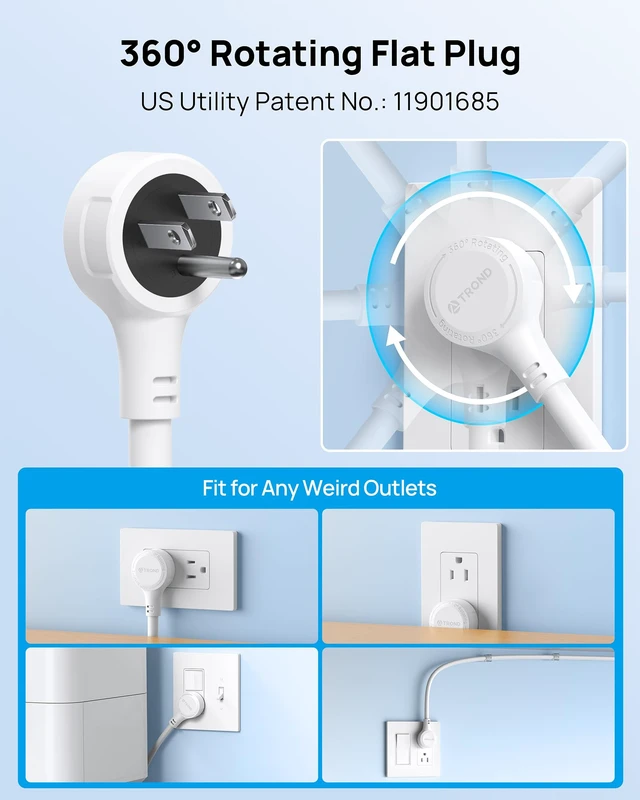 Alt view image 2 of 7 - 360° Rotating Plug Power Strip 10ft, 4000J, ETL Listed Surge Protector with 2 USB A and 2 USB C, 10 Widely Spaced Outlets, Wall Mountable, for Home Office Entertainment, White