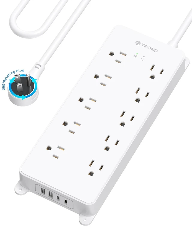 Main image of 360° Rotating Plug Power Strip 10ft, 4000J, ETL Listed Surge Protector with 2 USB A and 2 USB C, 10 Widely Spaced Outlets, Wall Mountable, for Home Office Entertainment, White