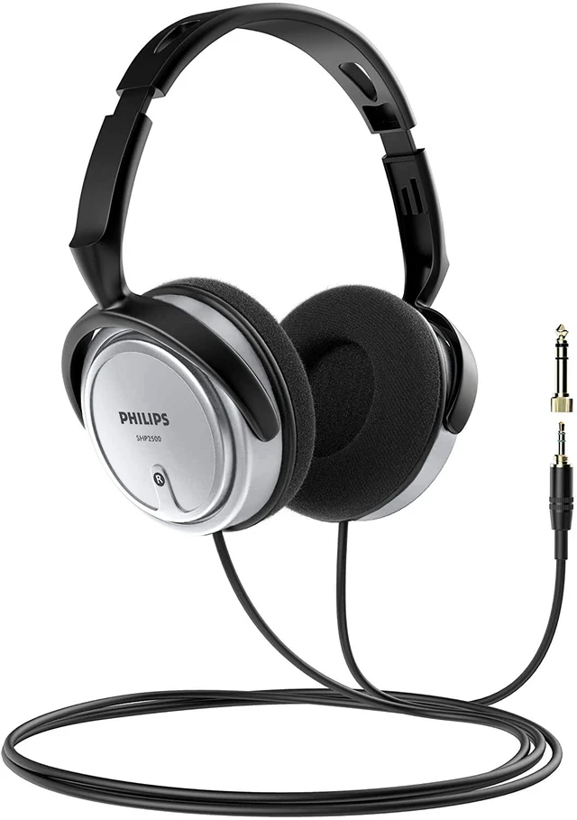 Alt view image 6 of 6 - Over Ear Wired Stereo Headphones for Podcasts, Studio Monitoring and Recording Headset for Computer, Keyboard and Guitar with 6.3 mm (1/4") Add On Adapter- Silver