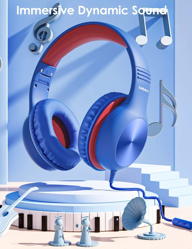 Alt view image 2 of 7 - Headphones for Kids for School, Kids Headphones with Microphone, Sharing Function, 85dB/94dB Safe Volume Limit, Over Ear Kid Headphone for School, On-line Study, Travel, Glaze Blue