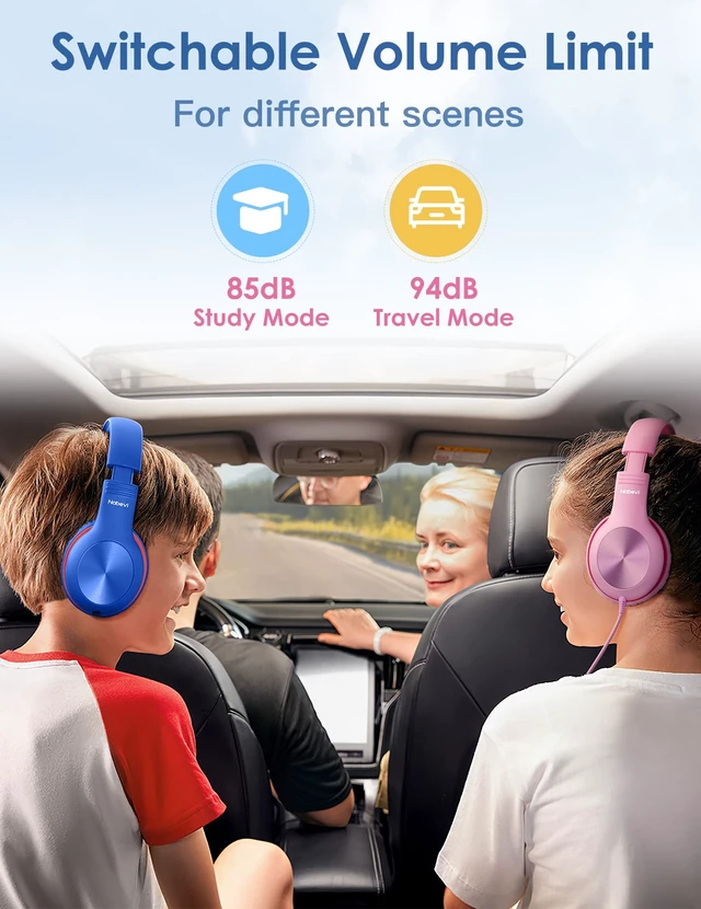 Alt view image 5 of 7 - Headphones for Kids for School, Kids Headphones with Microphone, Sharing Function, 85dB/94dB Safe Volume Limit, Over Ear Kid Headphone for School, On-line Study, Travel, Glaze Blue