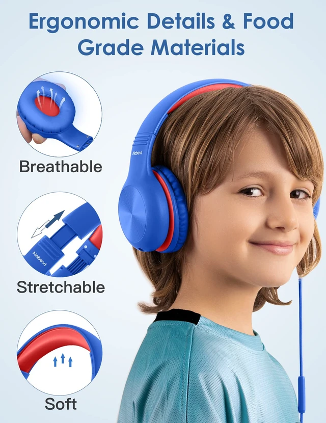 Alt view image 6 of 7 - Headphones for Kids for School, Kids Headphones with Microphone, Sharing Function, 85dB/94dB Safe Volume Limit, Over Ear Kid Headphone for School, On-line Study, Travel, Glaze Blue