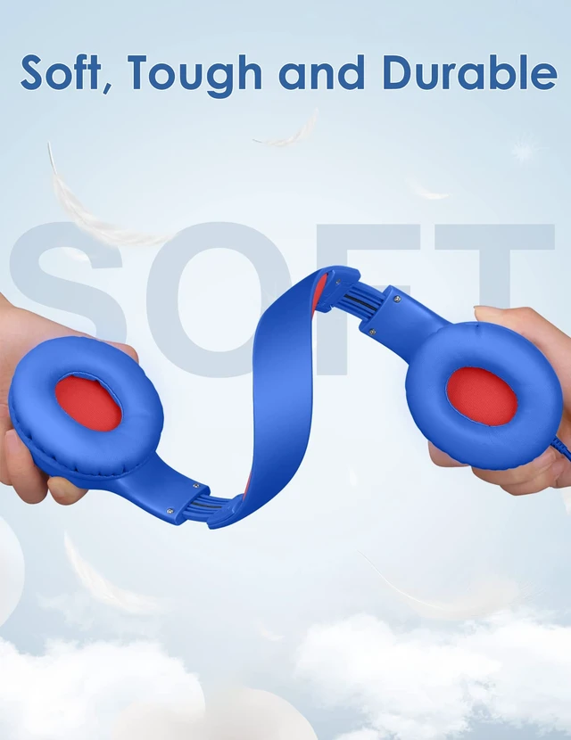 Alt view image 7 of 7 - Headphones for Kids for School, Kids Headphones with Microphone, Sharing Function, 85dB/94dB Safe Volume Limit, Over Ear Kid Headphone for School, On-line Study, Travel, Glaze Blue