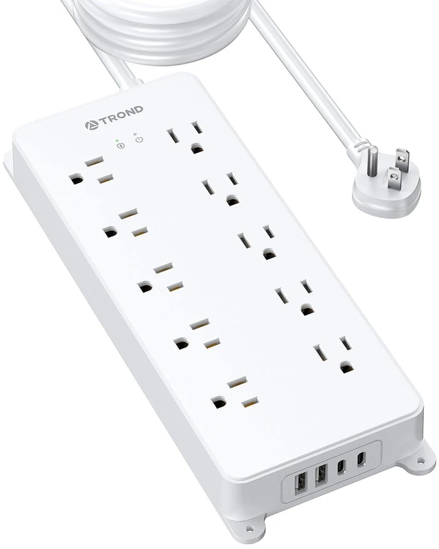 Main image of Surge Protector Power Strip, Flat Plug 15ft, 4000J, ETL Listed 10 Widely Spaced AC Outlets, 2 USB A & 2 USB C Ports, Wall Mountable, for Home Office Entertainment, White