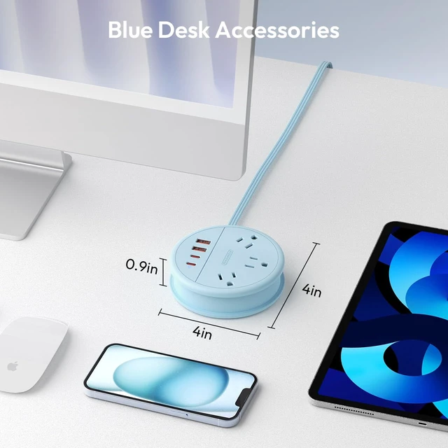 Alt view image 4 of 7 - Blue Travel Power Strip 20W, Travel Essentials, Cruise Essentials 3 Outlets 4 USB Ports(2 USB C), 4FT Wrapped Around Extension Cord for Travel Cruise Ship Beach Vacation Essentials