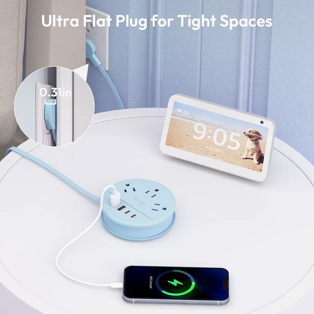 Alt view image 5 of 7 - Blue Travel Power Strip 20W, Travel Essentials, Cruise Essentials 3 Outlets 4 USB Ports(2 USB C), 4FT Wrapped Around Extension Cord for Travel Cruise Ship Beach Vacation Essentials