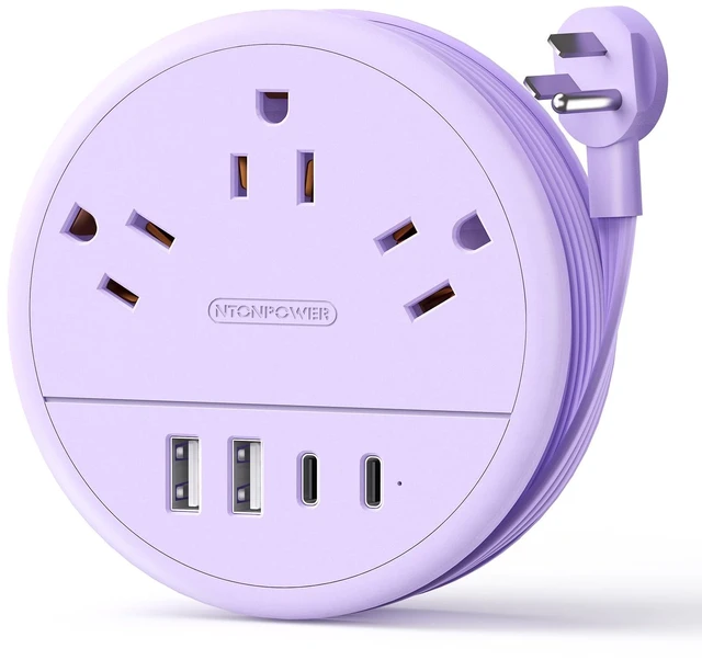 Main image of Purple Travel Power Strip with 3 AC Outlet 4 USB(2 USB C), Dorm Room Essentials 4FT Flat Extension Cord, Purple Desk Accessories Compact fo for Hotel Travel Cruise Essentials