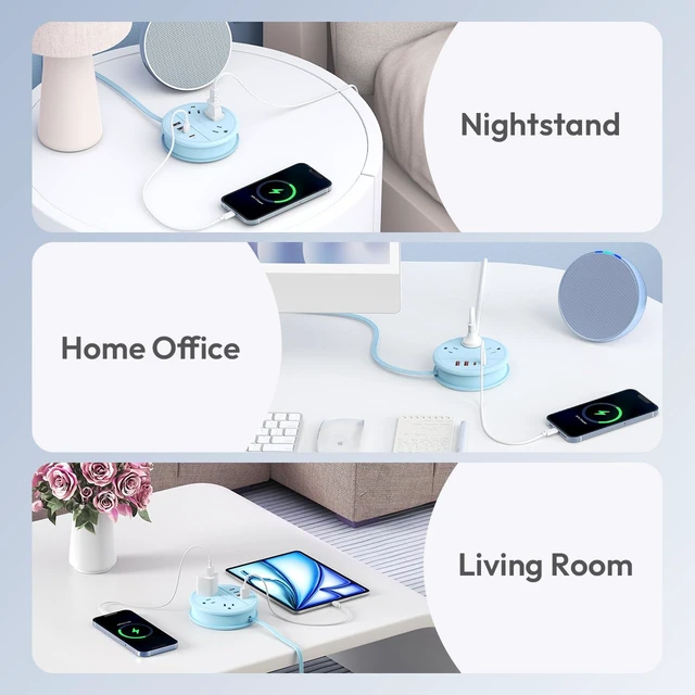 Alt view image 7 of 7 - Blue Travel Power Strip 20W, Travel Essentials, Cruise Essentials 3 Outlets 4 USB Ports(2 USB C), 4FT Wrapped Around Extension Cord for Travel Cruise Ship Beach Vacation Essentials
