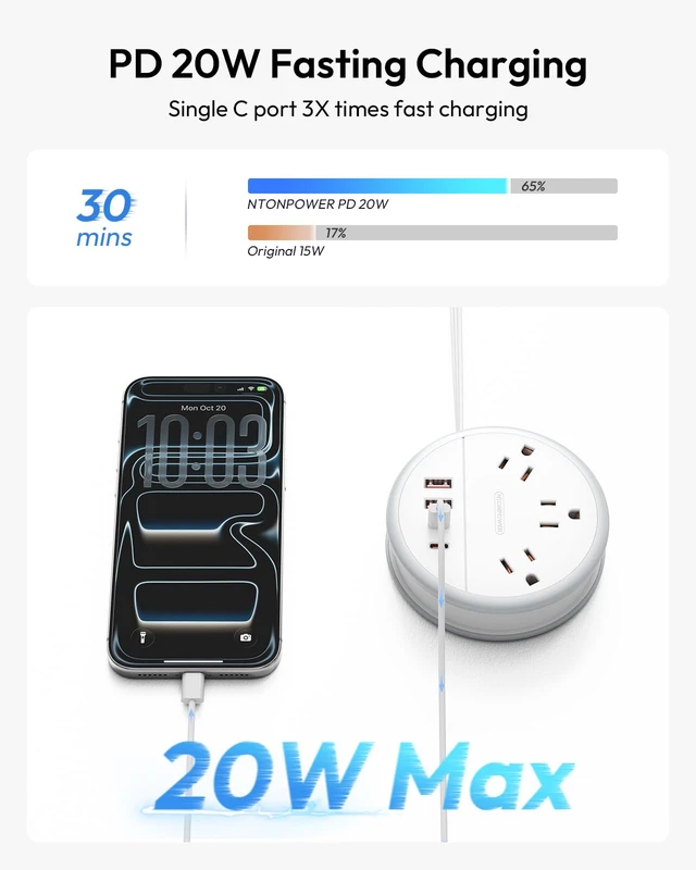Alt view image 2 of 7 - Travel Power Strip 20W, Travel Essentials, Cruise Essentials 2026 3 Outlets 4 USB Ports(2 USB C), 4FT Wrapped Around Extension Cord for Travel Cruise Ship Beach Vacation Essentials