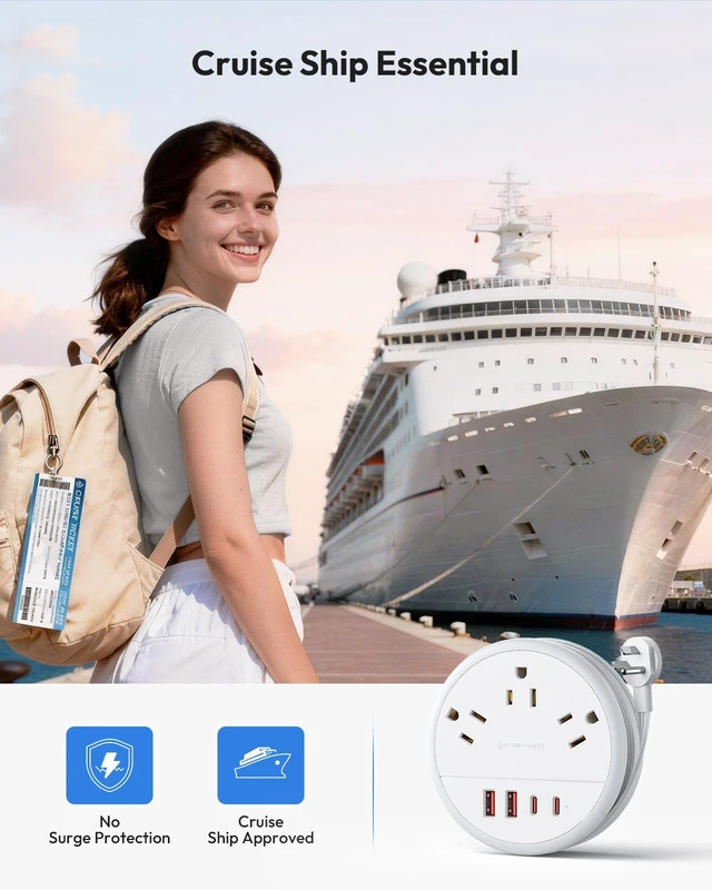 Alt view image 5 of 7 - Travel Power Strip 20W, Travel Essentials, Cruise Essentials 2026 3 Outlets 4 USB Ports(2 USB C), 4FT Wrapped Around Extension Cord for Travel Cruise Ship Beach Vacation Essentials